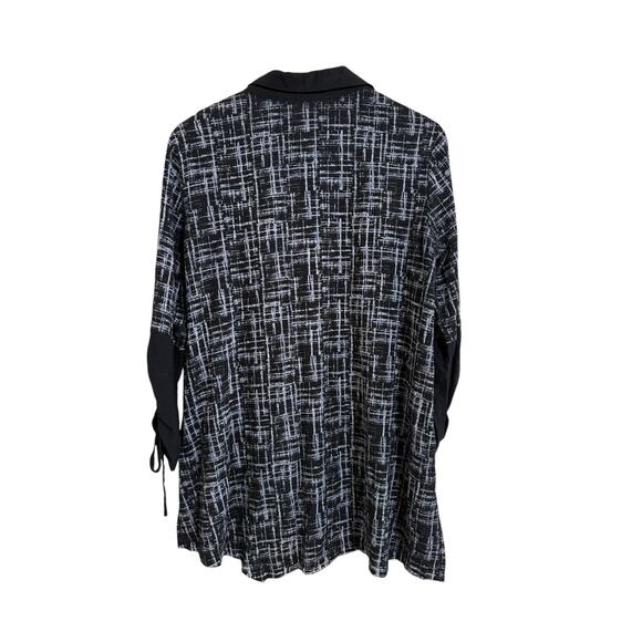 Ali Miles Women's Black Abstract Cinch 3/4 Sleeve Tunic Button Up Blouse Medium - Picture 2 of 8